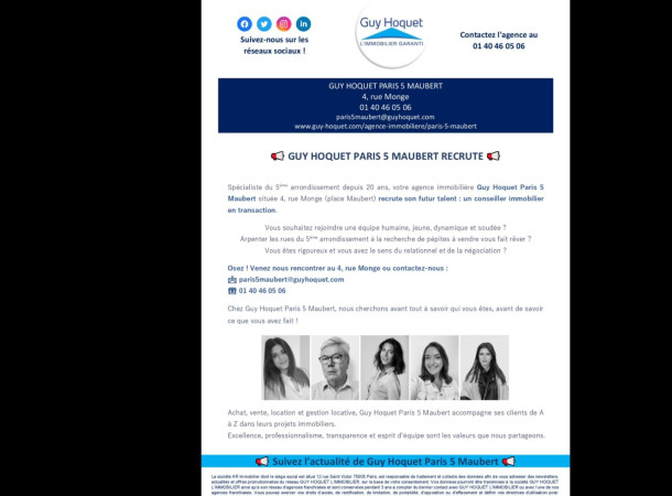 Guy Hoquet Paris 5 Maubert recrute !